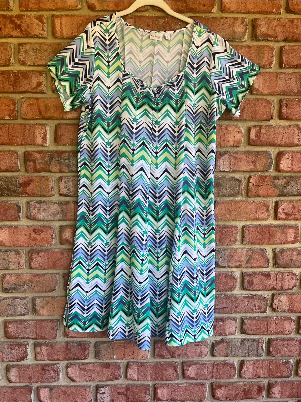 1X Kim Rogers Curvy Chevron Print Dress in green and Blue